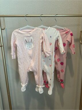 Carter's Pink Bunny & Strawberry Footed Sleepers Set - Pastel Pink & White